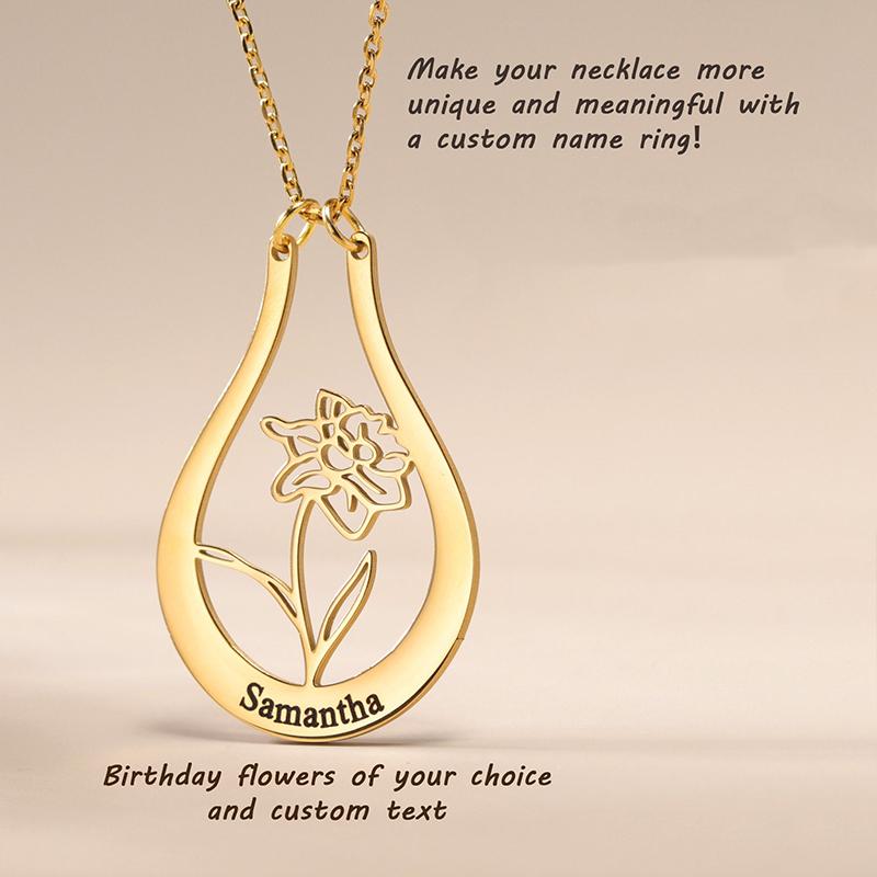 New North Name Necklace Stainless Steel Jewelry Ring Holder 12 Birthday Flower Custom Name Pendant Necklaces for Christmas Gift