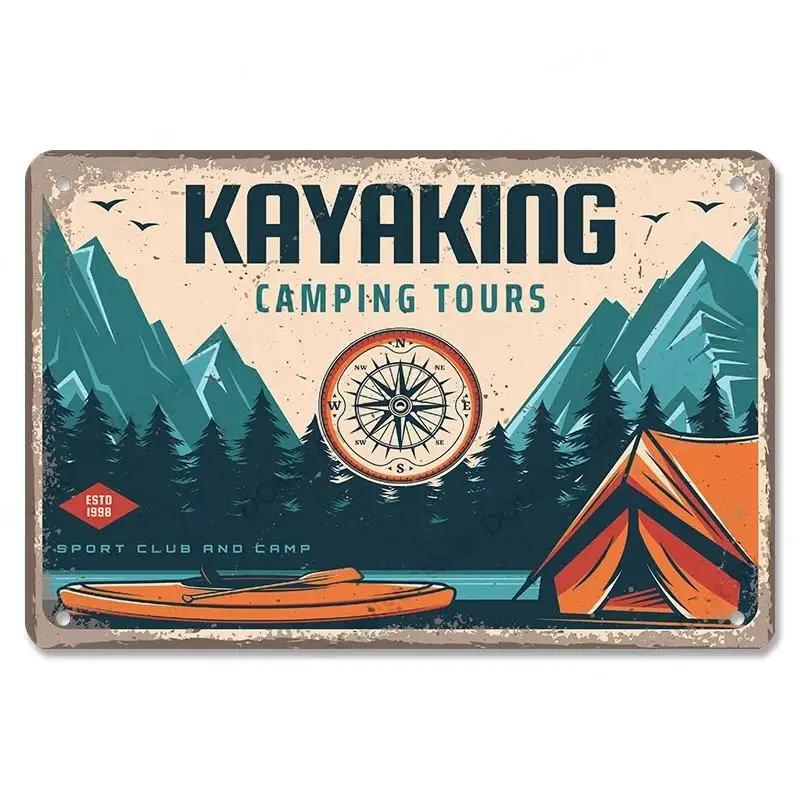 Camping  Adventure Plaques VintageMetal Tin Signs Plate Mountain Trip Campervan Tours Room Gym Sign Posters Wall Decor Travel