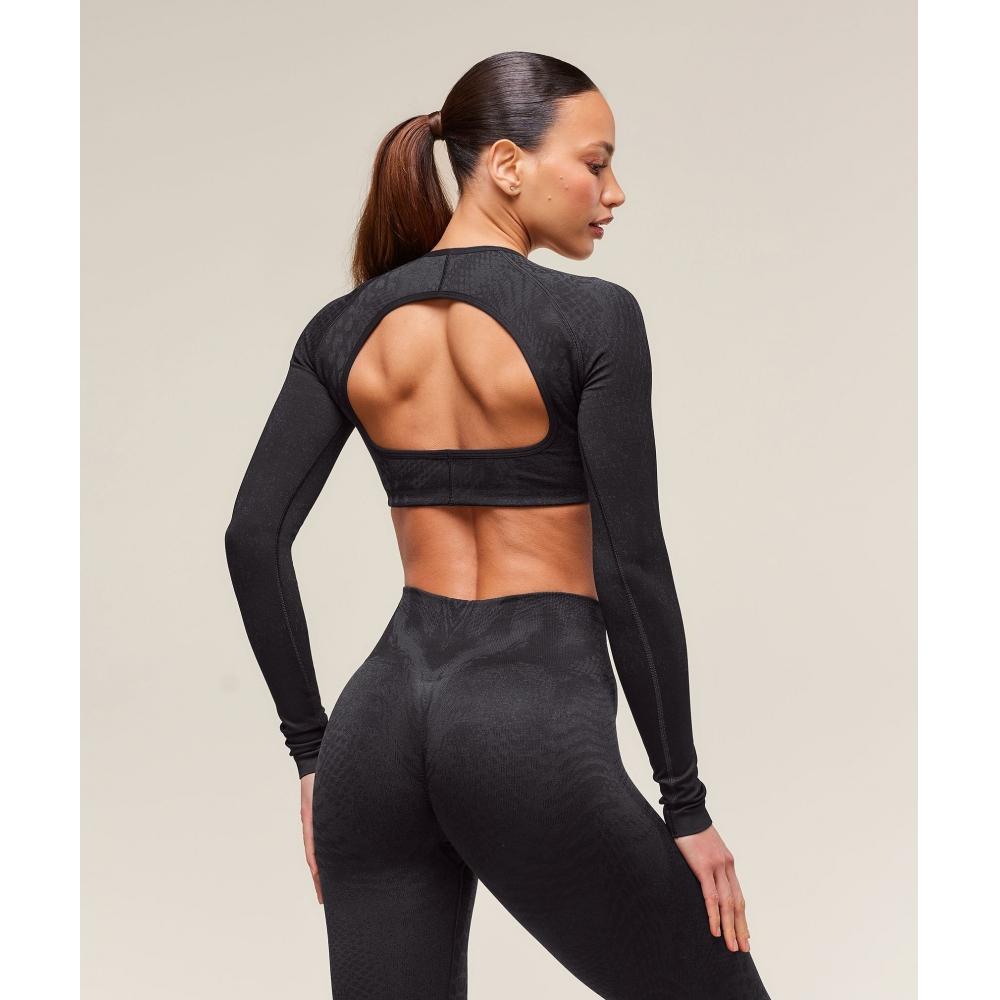 Gymshark Adapt X Whitney Animal Seamless Long Sleeve Top Black Asphalt Grey B3b2j Bc3d