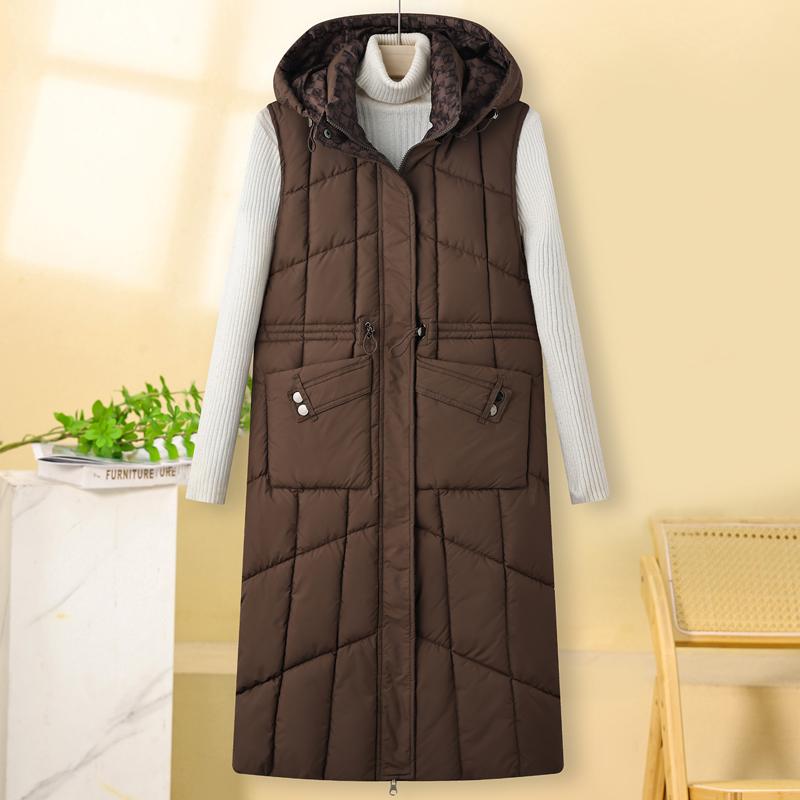 Fashion Warm Long Vest Woman Wear On Both Sides Sleeveless Parka Hooded Casual Thick Winter Women's Jackets