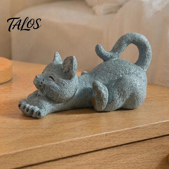 Miniature Kitten Gift for Friends Stretching Figurine, Resin Cat Statue, Cute Animal Ornament, Unique Lovers Compact Desktop Decoration Home
