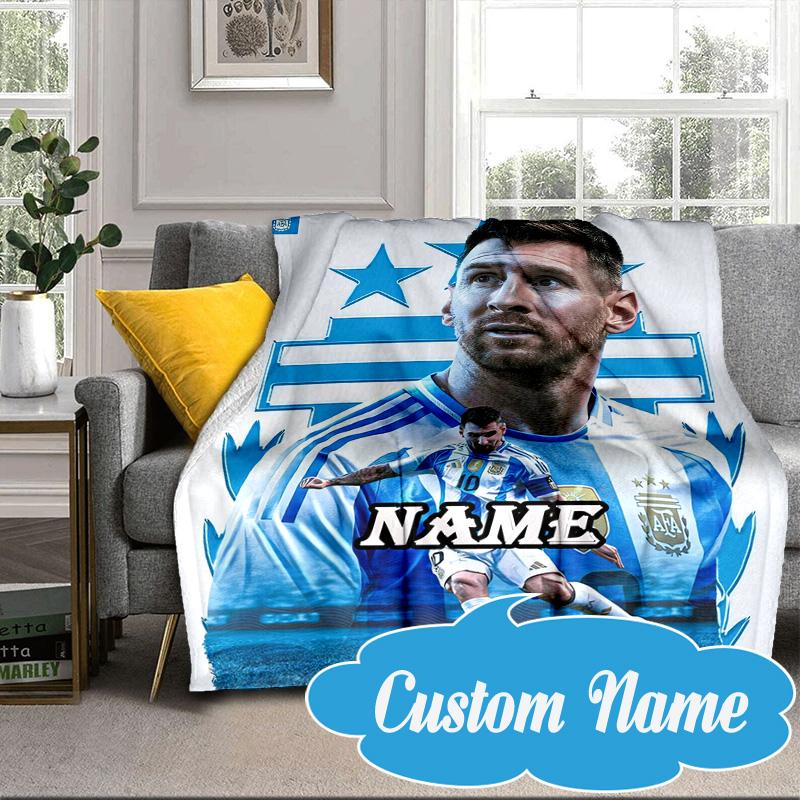 Custom Name Argentina's Messi Celebration Blanket bed sofa Blanket Flannel Blanket for Camping, Hiking, Picnic Essentials,gift for Fan family