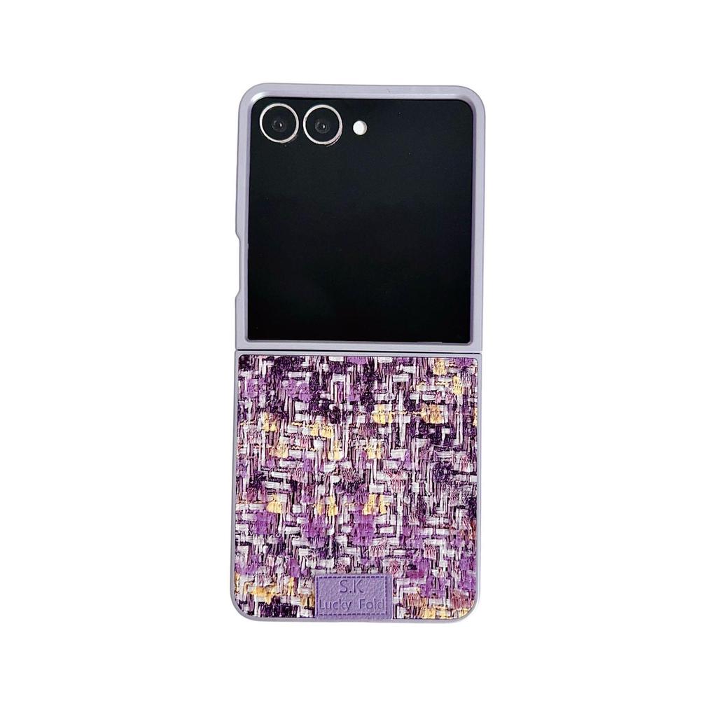Samsung Z Flip7 Iridescent Protective Case: Woven Texture with National Style Auspicious Clouds Embroidery for Women, fits Flip6/5/4.