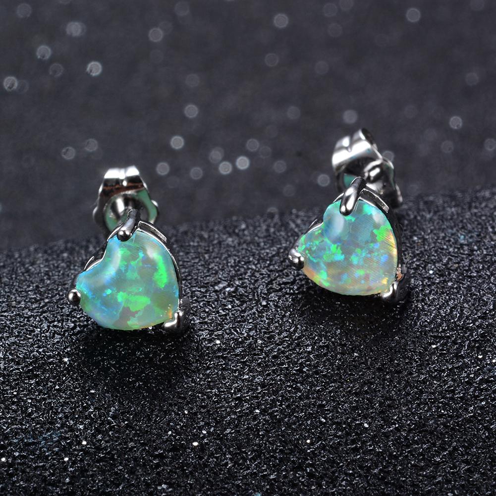 

White Blue Green Fire Opal Small Heart Stone Stud Earrings For Women Trendy Silver Color Birthstone Wedding Jewelry Bridal Gifts срібні зелений колір
