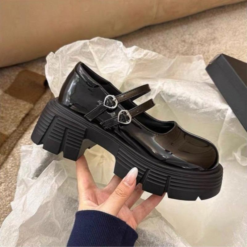 

Autumn retro round head thick heel Mary Jane shoes women s versatile commuting thick-soled shallow mouth single shoes women 40 чёрный