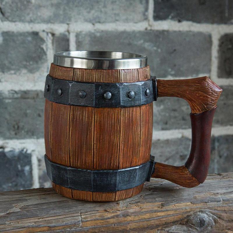 Viking Drinking German Large Wooden Barrel Beer Mug Stainless Steel Barrel Beer Cup Wine Water Glass Large Capacity