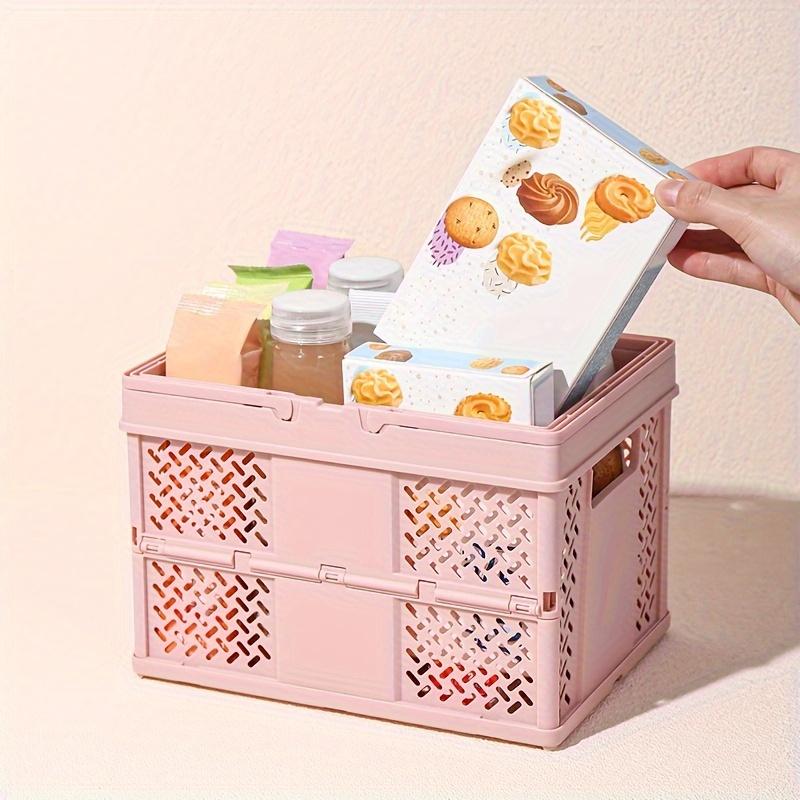 1pc Collapsible Storage Basket with Handle for Desktop Bookshelf Drawer, Stackable Folding Container for Kitchen, Bedroom, Office