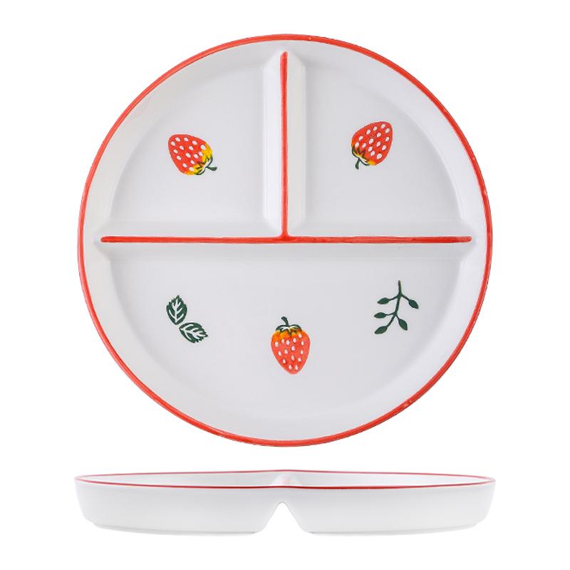 Simple Grid Plate Home Breakfast Plate Children's Ceramic Cartoon Plates Quantitative Weight Loss Three Grid Divided Rice Plates