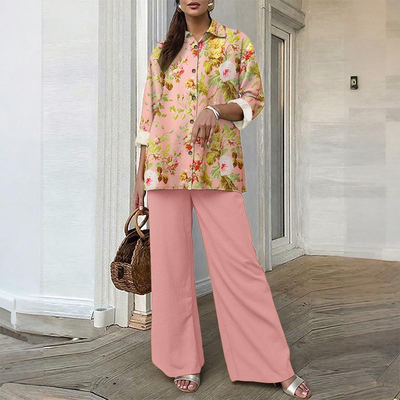 ZANZEA Women Long Sleeve Floral Blouse and Pants Casual Two Piece Suit Sets