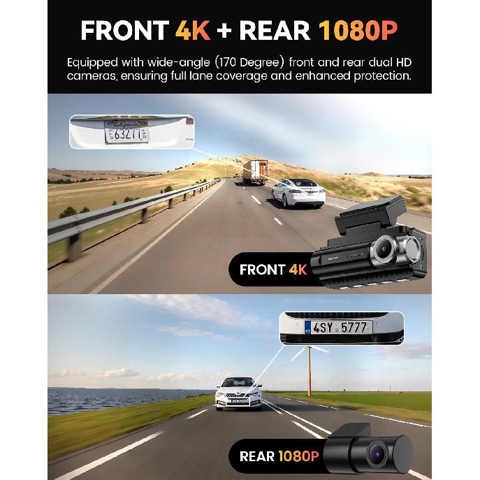 

Dash Cam Front Rear 4K Built-in 5G WiFi GPS, Voice Control, 3.39 inch IPS Screen, Dual Dash Camera for Car Includes 64GB SD Card, Super Night Vision,