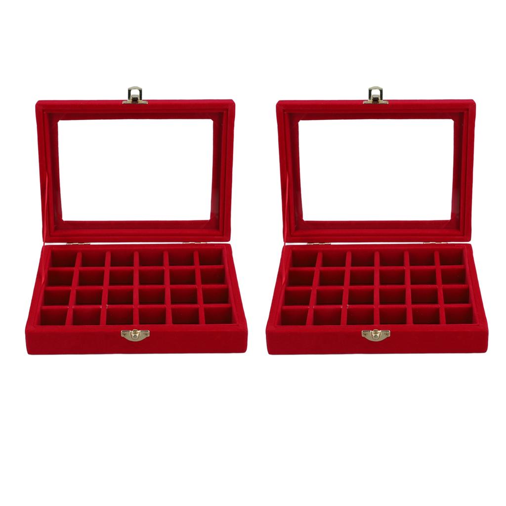 2pcs Velvet Jewelry Storage Box 24 Grids Jewelry Ring Display Box with Transparent Lid for Earrings Rings Bracelets