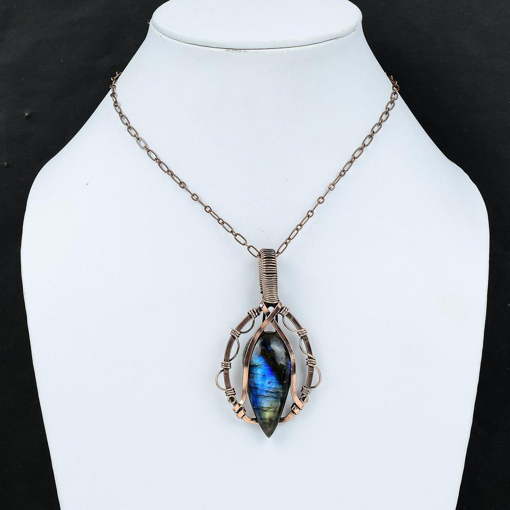 Labradorite Pendant Copper Wire Wrapped Pendant Handmade Gemstone Pendant Labradorite Copper Jewelry Anniversary Gift Wire Wrapped Jewelry