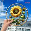 Sunflower Sunset Mountain Scenery Sun Catcher Stained Round Acrylic Hanging Decoration Suitable for Window Suncatcher Door, Four Seasons Decoration