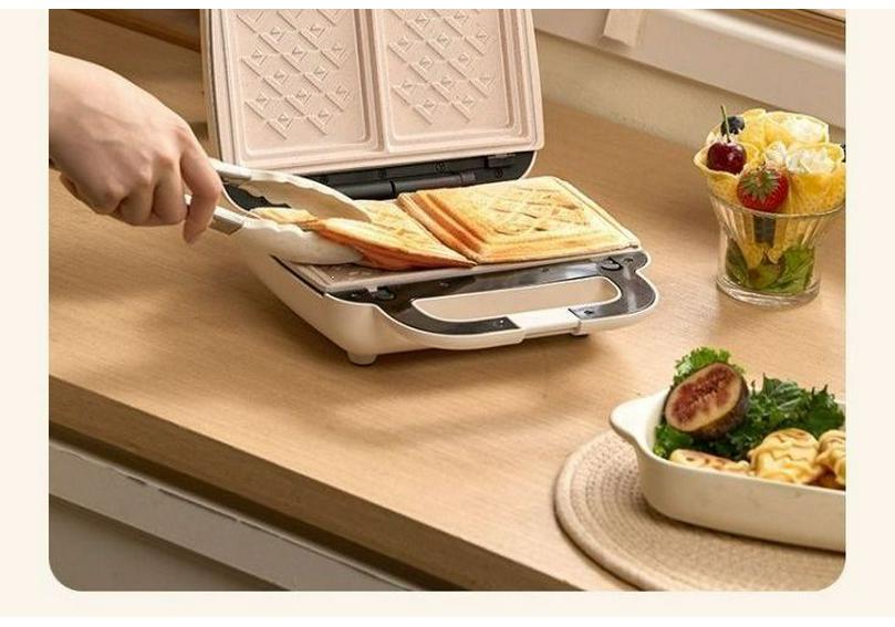 Multi-Functional Double-Disc Breakfast & Waffle Maker with Replaceable Baking Plates