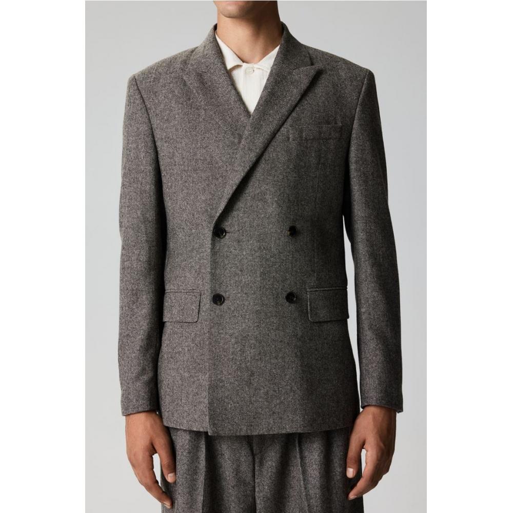 H M Regular Fit Wool Blend Double Breasted Jacket Dark Beige Melange