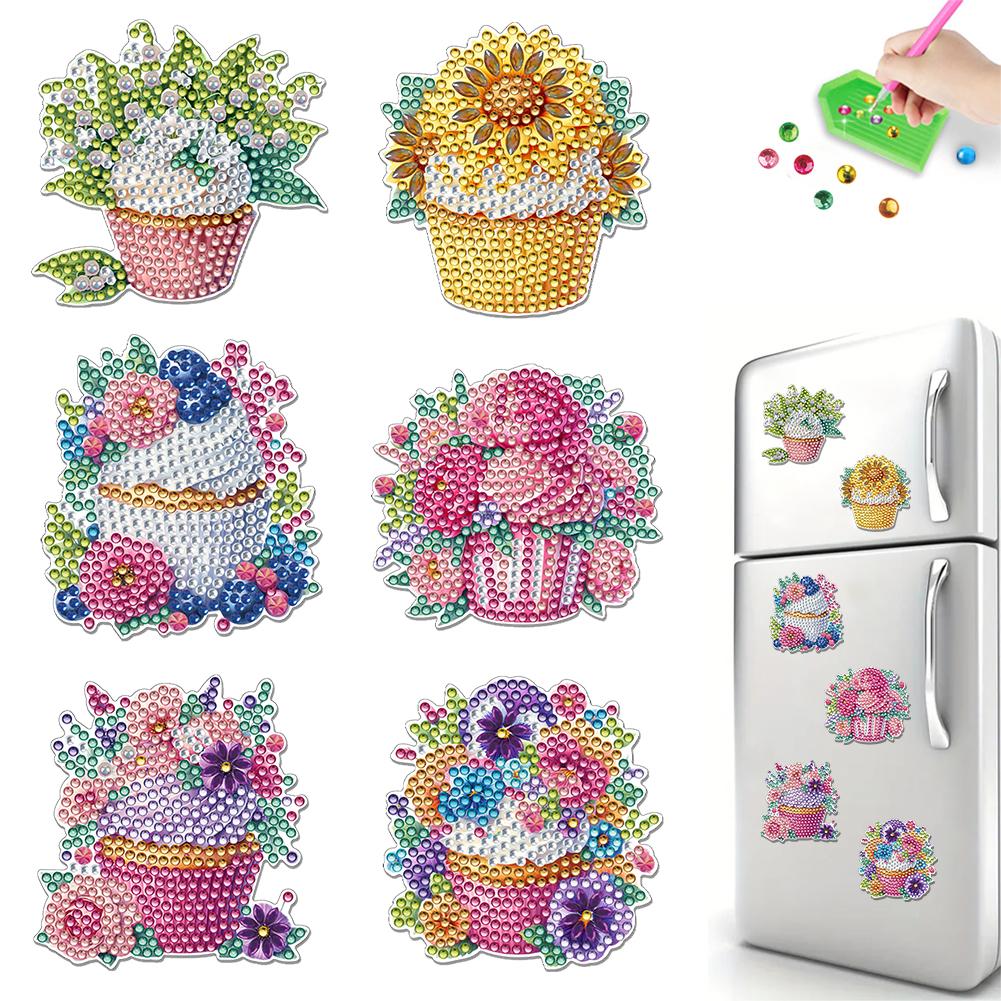 6Pcs Fridge Magnets Diamond Art Diamond Painting Kits DIY Diamond Art Refrigerator Magnets DIY Art Crafts for Adults Beginners