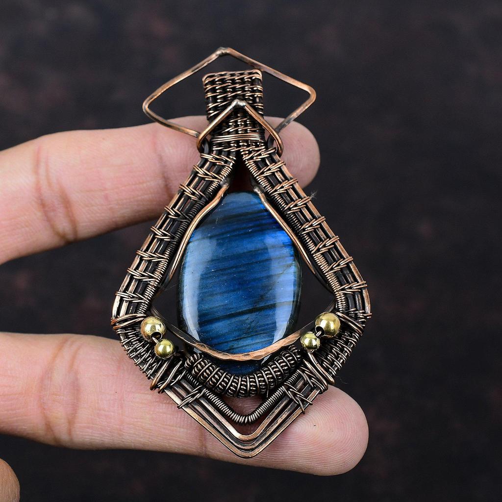 Labradorite Copper Pendant Copper Wire Wrapped Gemstone Pendant Handmade Designer Pendant Labradorite Jewelry For Gift Copper Wire Jewelry