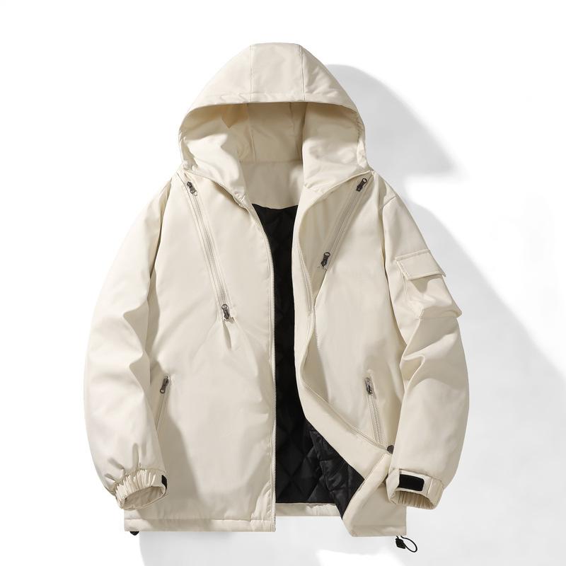 

Padded clothes men s winter trend loose hooded waterproof jacket youth thickened warm men s outdoor cotton clothes XXXL бежевый