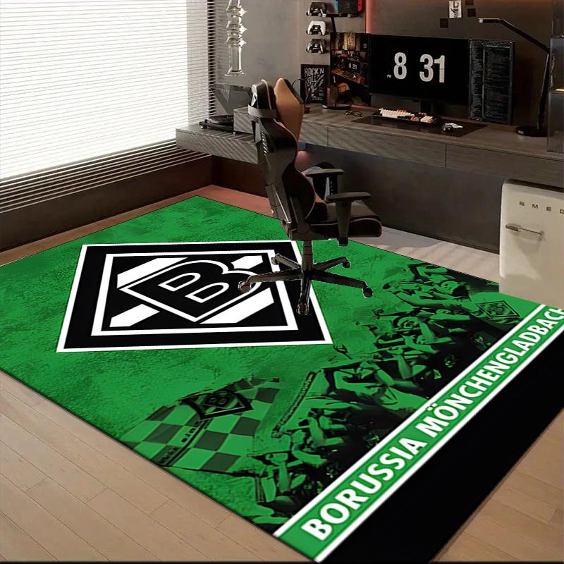 Green Black Borussia Rug for Living Room, Game Rooms, Office, Bedroom, Office Floor Mat Playful Design, fan gifts Christmas decor