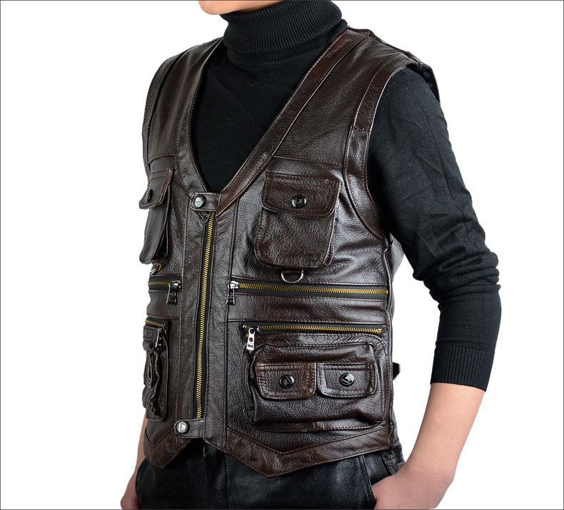 Vest for Men Cowhide Genuine Leather Vest Genuine Leather Cowhide Vest Men Autumn Vest