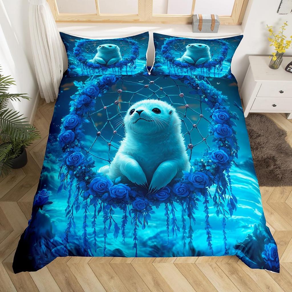 Seal Duvet Cover Set For Kids Boys Girls Queen Quilt Covers Lightweight Down Room Decor 2 Pillowcases 1 Duvet Cover No Comforter