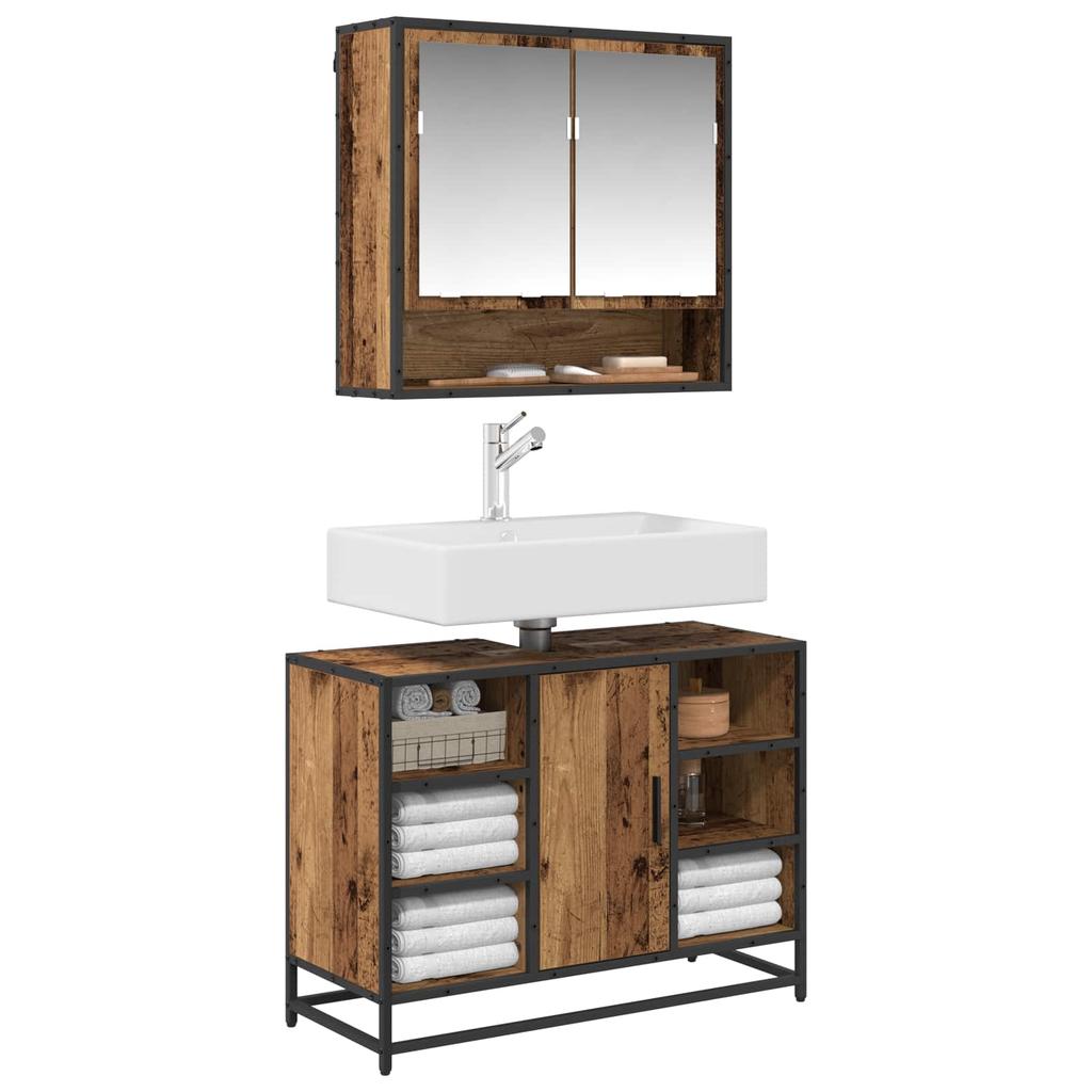 Bathroom Furniture Set with Shelf 2 Pcs Reclaimed Wood Effect Particleboard