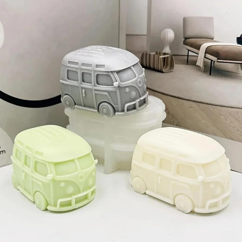 Retro Camping Bus Shaped Silicone Candle Mold DIY Mini Car Mould for Gypsum Resin Craft Making Home Desk Decor