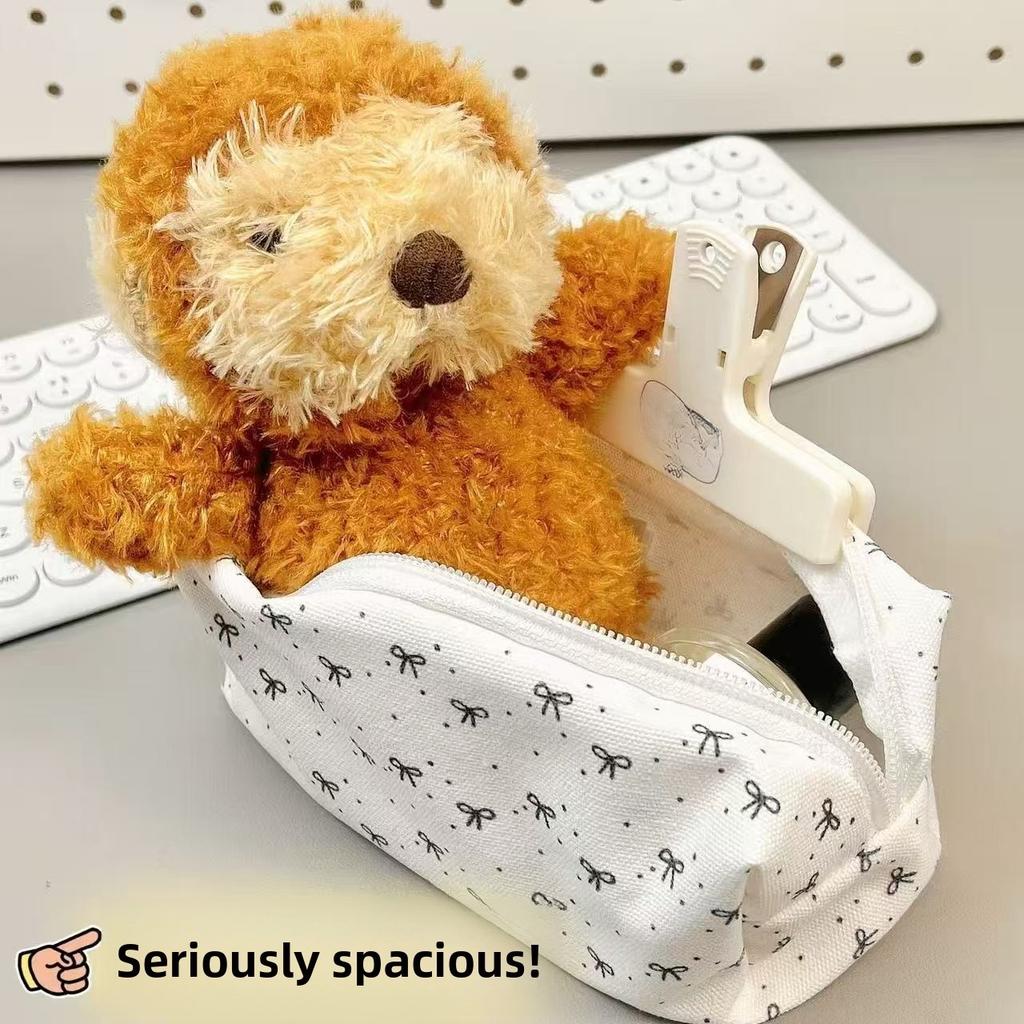 Simple Black Bow Pencil Case with High Aesthetic Appeal, Cute Girl Student Makeup Bag, Large Capacity Stationery Storage Bag