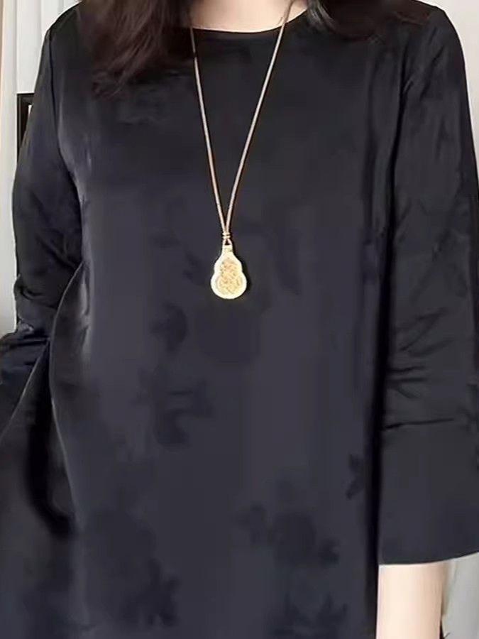 Spring Retro Embroidery Jacquard Mid-Sleeve Top: Chinese Style Artistic Plus Size Round Neck