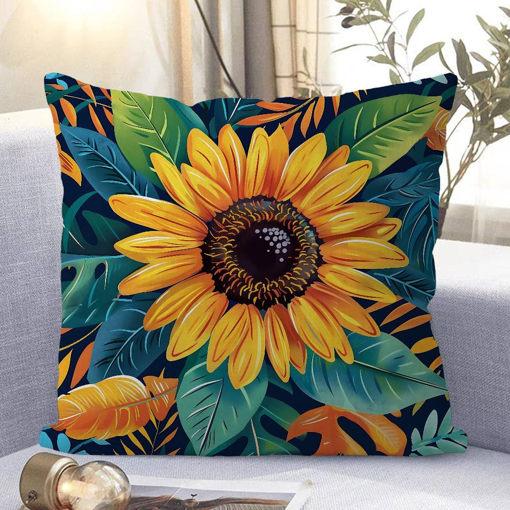 Art Sunflower Pillow Case Removable Washable Cushion Cover – All-Season Soft Linen