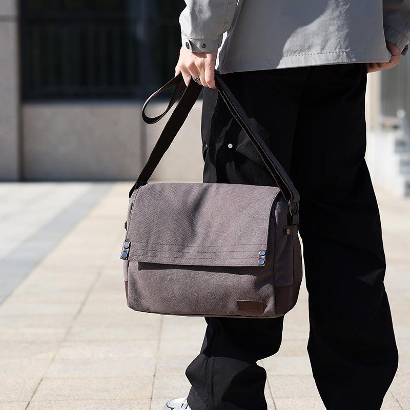 Men's Large Canvas Crossbody Bag - Casual and Wear-Resistant Shoulder Bag for Students and Commuters