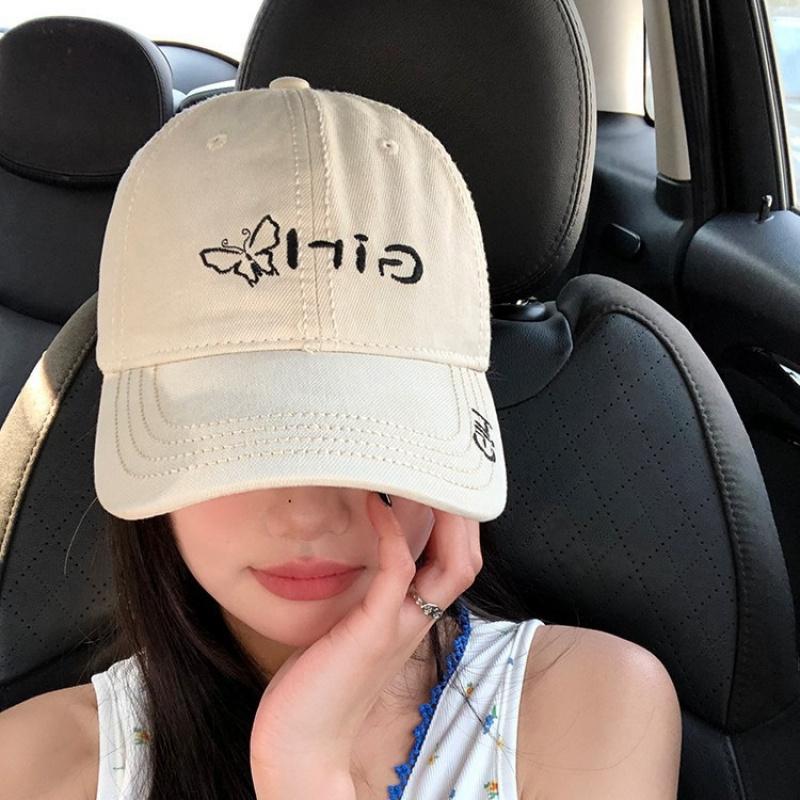 Embroidery Baseball Cap Women Washed Cotton Hat Kpop Casual Black