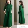 Autumn Winter Women's Plus-Size Sweater Dress Solid Color Loose Half Turtleneck Long Knitted Dress with Pockets