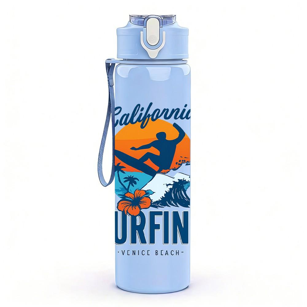 1PC California Surfing Graphic 750ml Color Plastic Sports Water Bottle Leakproof Flip Straw Lid Suitable for Sports Office Home Use