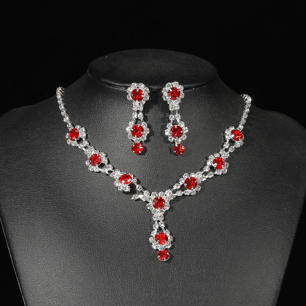 Conjunto de Colar e Brincos de Diamante de Luxo Acessórios para Festa Vestido de Casamento Jantar Corrente de Colar e Brincos de Strass da Moda para Meninas