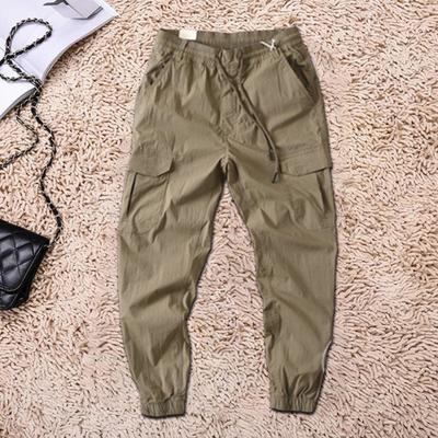 Calças masculinas finas com bolsos laterais, cordão na cintura, cor sólida, com elástico no tornozelo, para treino, calça de moletom para corrida, calças compridas