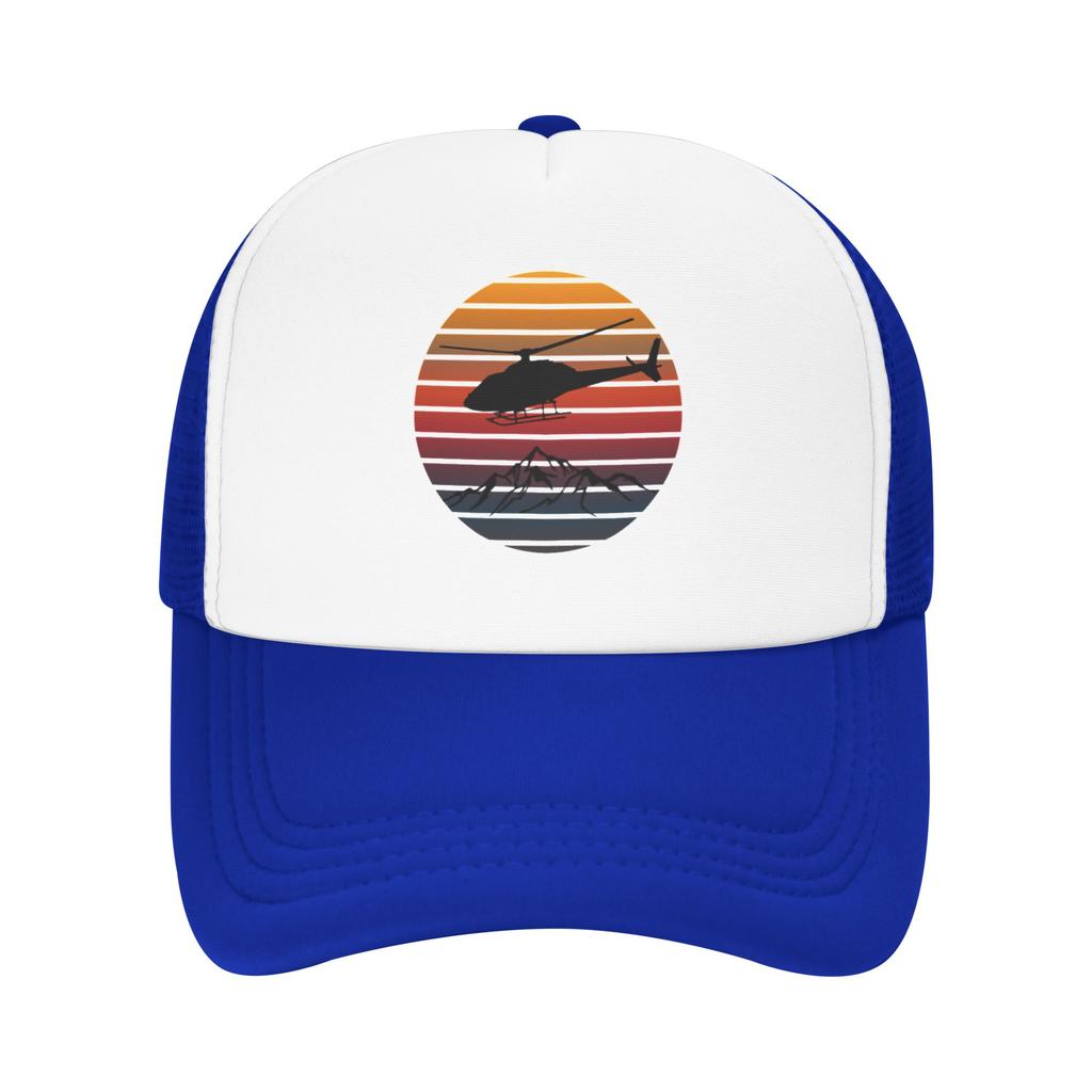 Fashion Helicopter Vintage Sunset  Mesh Baseball Cap  High CostPerforUnisexce Summer Cap