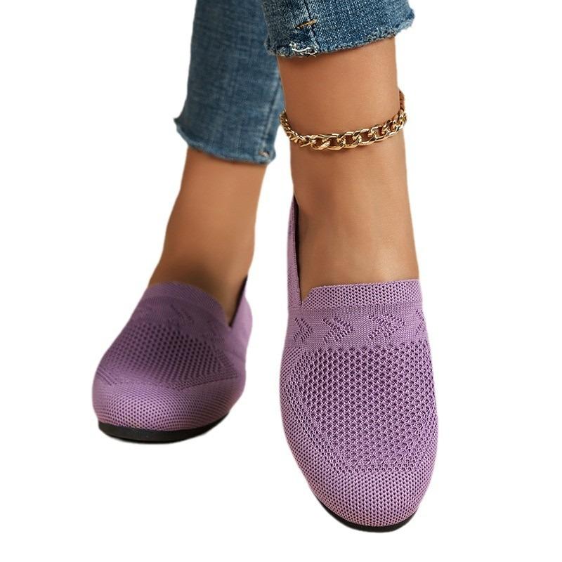 Large Size Single Shoes Women's Autumn New Fly-woven Mesh Surface Shallow Mouth One Pedal Lazy Flat Bottom Casual Women's Shoes