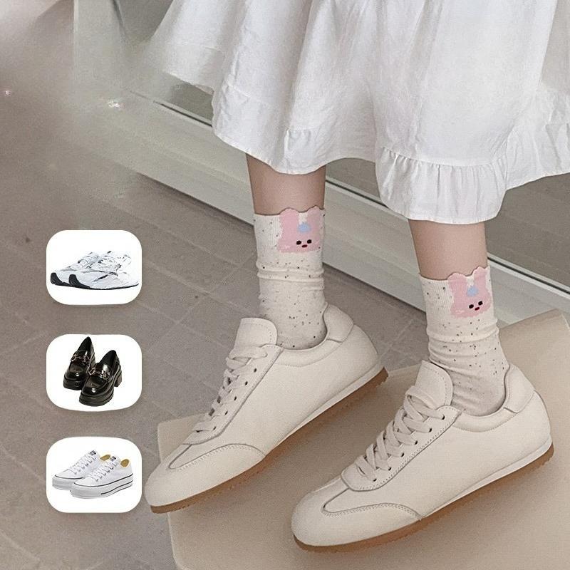 Polka Dot Yarn Boneless Socks for Women, Spring and Autumn Versatile Cartoon Mid-calf Socks, Sweat-absorbing and Odor-proof Boneless Long Socks