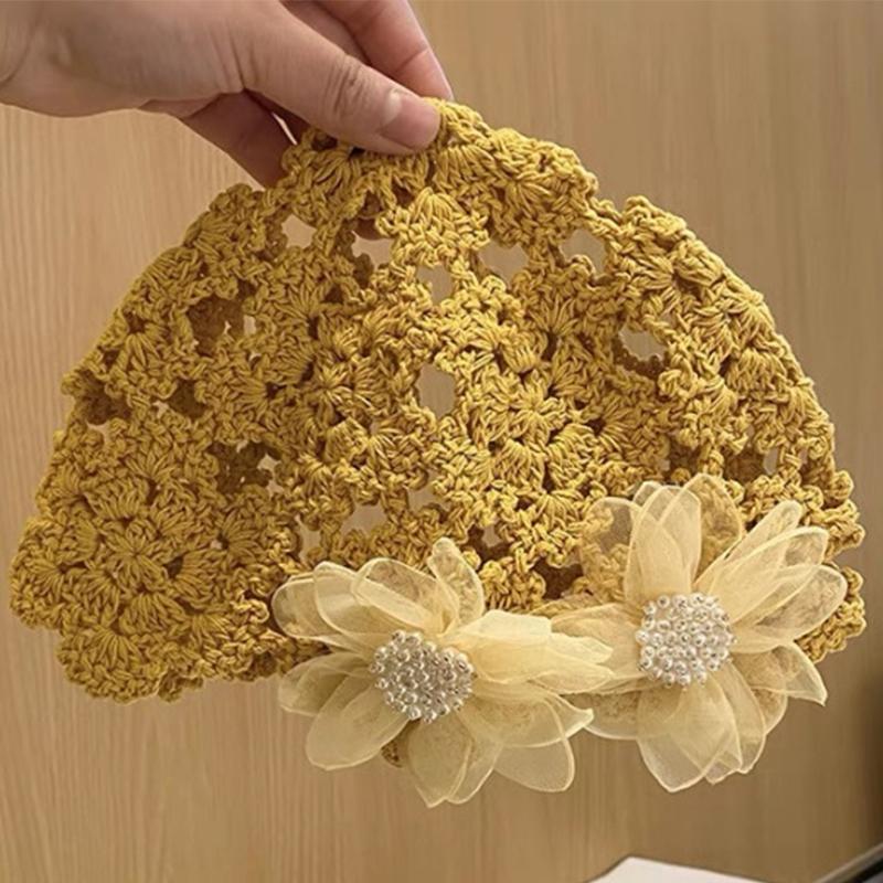 1Pieces Breathable Hollowed Out Knitted Hat Flowers Casual Beret Cap Summer Fashion Flowers Breathable Mountaineering Scarf