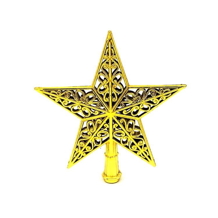 

3D Hollow Christmas Tree Topper: Five-Pointed Star Plastic Ornament 15cm 25g золотой