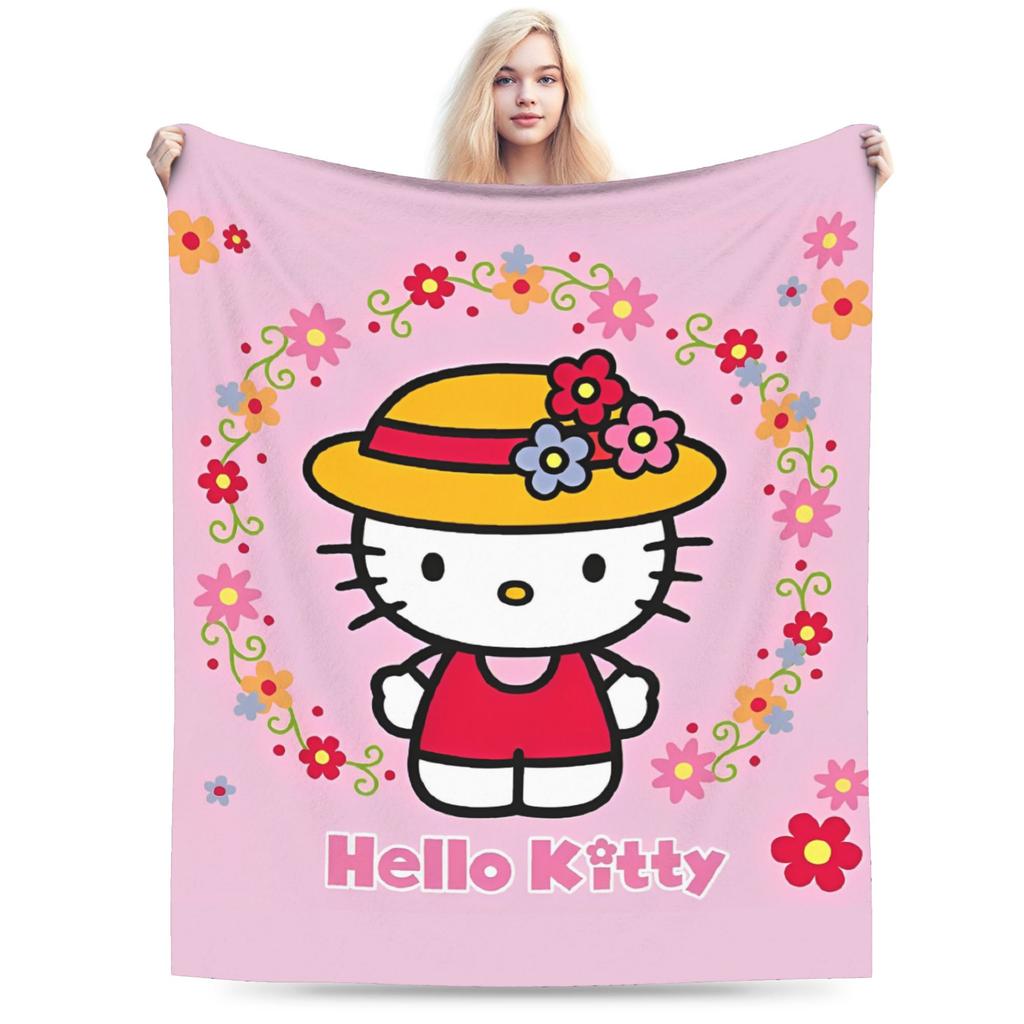 Good Night Hello Kitty Blankets Fleece Cartoon Lightweight Throw Blanket for Outdoor Travel Bedspread