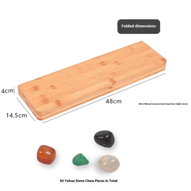 Mancala Normal Strategy Board Game Foldable Wooden Set With 65 Rockss Portable For Family