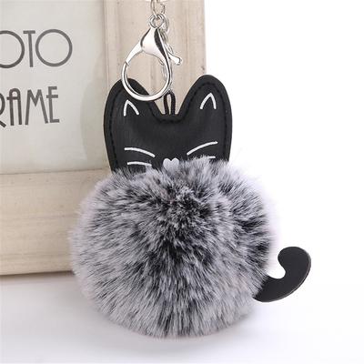 Cute Cat Leather Furry Keychain Pendant  Women Key Ring Holder Pompoms Key Chains Lovely Plush Cow Lanyard For Keys Porte Clé