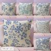 Funda de Cojín Azul Retro con Flores Funda de Almohada de Lino Natural Funda de Cojín con Estampado a Doble Cara para Sofá Decoración del Hogar