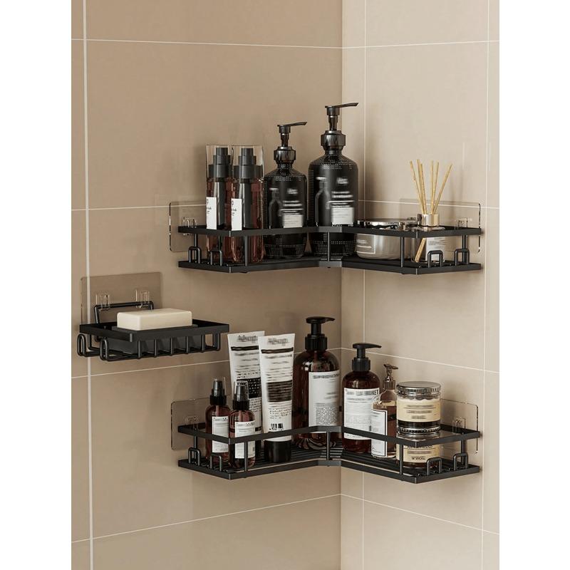 Bathroom Storage Rack Set, Corner Shower Caddy, Wall Mounted Adhesive Shower Organizer
