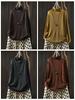 Women's Retro Color Block Striped Knit Sweater, Autumn 2025: Half High Neck, Long Sleeve Wool Pullover