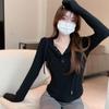 Women's Autumn 2024 Hooded Long Sleeve T-shirt with Waist-Cinching Slim Fit