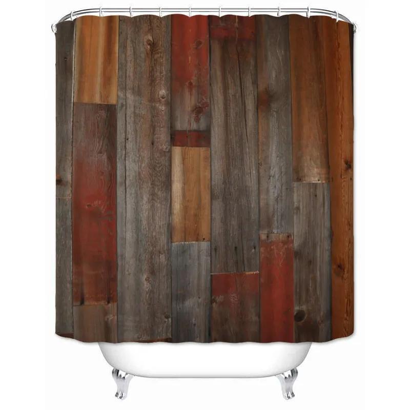 Rustic Shower Curtain Vintage Vertical Wood Planks Distressed Rustic Hardwood Design Fabric Bathroom Curtains Decor with Hooks