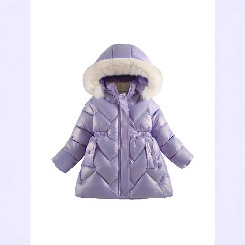 Girls Down Coats Children Thickened Fur Collar Hooded Jackets Kids Plush Velvet Warm Hooded Outerwear Toddler Parkas